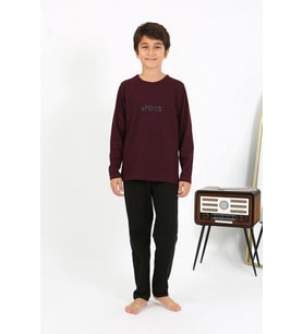 Akbeniz Erkek Çocuk Uzun Kol Penye Pijama Takım 20437 Bordo