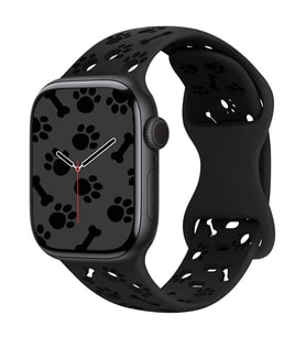 Apple Watch 10/11 42mm-38/40/41mm Kordon Kabartmalı Gonca Kiraz Silikon Kordon 2 (Siyah)
