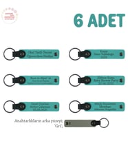 Doğa Yürüyüşü Ekibine Hatıra Olarak 6'lı Set, Kişiye Özel Yazılı Deri Anahtarlık, Koyu Turkuaz & Gri