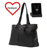 Givenza Melek Kolye Hediyeli Çok Çepli Omuz Çantası (Siyah)