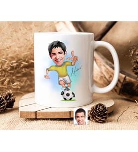 Bk Gift Kişiye Özel Futbolcu Karikatürlü Beyaz Kupa Bardak-10, Sevgiliye Hediye, Arkadaşa Hediye