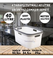 Technow Motek 4 Taraflı Tutulabilen Çamaşır Sepeti Selesi Beyaz Gri (Beyaz-Krem)