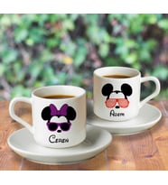 Mickey & Minnie Mouse Sevgili Çift Tasarımlı İkili Türk Kahvesi Fincanı Kişiye Özel