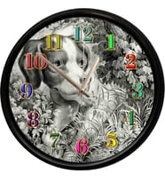 Vintage Siyah Beyaz Yavru Köpek Tasarımlı Dekoratif Duvar Saati 28 Cm Sessiz Mekanizma