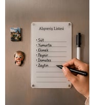 Beyaz Pleksi Alışveriş Listesi  Silinebilir Yazı Tahtası  Magnetli Buzdolabı Notluk  20x13 cm