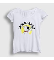 Presmono Kadın Beyaz Morning Brian Griffin Family Guy T-Shirt 300658tt