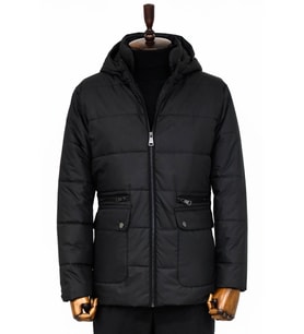 Slim Fit Kapüşonlu Siyah Erkek Şişme Mont - Wessi