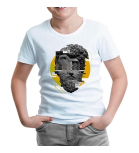 Sculpture Head in Wavy Style Beyaz Çocuk Tshirt