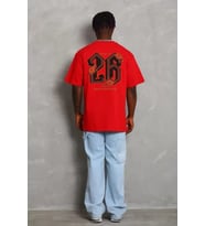 pilelistore- Unisex Oversize Baskılı Bisiklet Yaka T-Shirt - Kırmızı