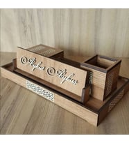 Kişiye Özel Ahşap Masa Üstü Kalemlik-İsimlik Set