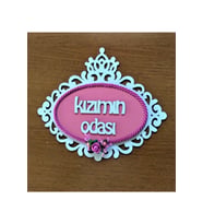 Ahşap Pembe Halat Detaylı Çiçekli Kapı Duvar Süsü Kızımın Odası (Beyaz-Pembe)