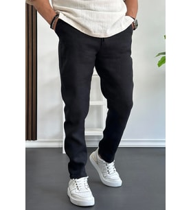 Erkek Rahat Kesim İnce Keten Pantolon Siyah Edw114