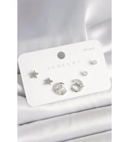 pilelistore 925 Ayar Gümüş Çivi Zirkon Taşlı Hilal Yıldız Model Kadın Küpe Seti - TJ-BKP10398