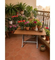 Teknor 60x90 cm Ahşap Katlanır Masa Metal Ayaklı Portatif Çok Amaçlı Balkon, Bahçe ve Mutfak Masası