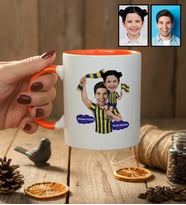 Kişiye Özel Karikatürlü Sarı Lacivert Taraftar Baba Kız Kupa Bardak Babalar Günü Hediyesi