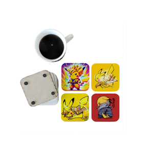 Ghostbastır Design Pikachu Dekoratif Ahşap Bardak Altlığı Seti 077