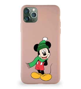 Apple iPhone 11 Pro Max Soft Premier Kapak Mickey Mouse-G Tasarımlı Silikon Kılıf - Pudra (Şeffaf)