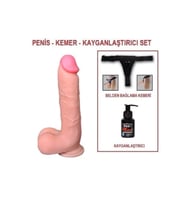 21 cm Realistik Kalın Dildo Penis Belden Bağlamalı Set