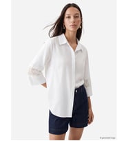 LCW EVERYDAY Ekru Gömlek Yaka Nakışlı Oversize Bluz
