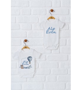 Pia Baby Premium %100 Pamuk İsme Özel Organik Baskılı İkili Set Çıtçıtlı Bebek Body Zıbın Modelleri 5005-17 (Ekru)
