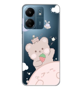 Xiaomi Redmi 13C Uyumlu Tatlı Ayıcık Desenli Şeffaf Telefon Kılıfı
