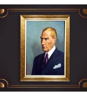 Altın Varaklı Çerçeveli Paspartulu Atatürk Tablo nl02A512 (Gold)