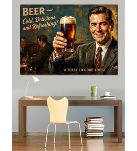 Retro Bira Reklamı Ve Erkek Dekoratif Kanvas - Mdf Ahşap Tablo