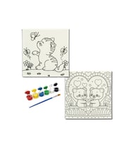 Okul Etkinliği-2'li Tuval Boyama Seti. 20x20 Cm Uv Baskı 6 Akrilik Boya 1 Fırça-model-205