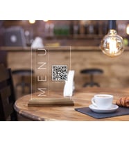 BK Gift Restoran & Cafe & Barlara Özel Ahşap Standlı Pleksi QR Kod Menü, Cafe&Bar için QR kodlu Tabela, QR kodlu Masa Dekoru (Model 1)