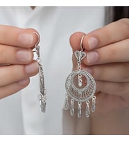 Gümüş Çember Telkari Sallantılı Kadın Küpe