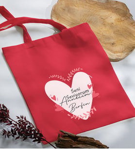 BK Gift Kişiye Özel İsimli Anneler Günü Tasarımlı Kırmızı Kumaş Bez Çanta, Baskılı Omuz Çantası, Alışveriş Çantası, Anneler Günü Hediyesi, Anneye Hediye-10