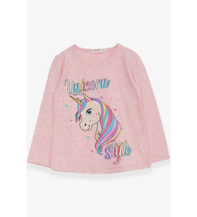 Breeze Kız Çocuk Uzun Kollu Tişört Unicorn 2-6 Yaş, Somon Melanj