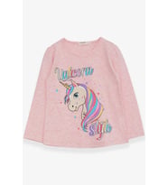 Breeze Kız Çocuk Uzun Kollu Tişört Unicorn 2-6 Yaş, Somon Melanj