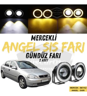 Opel Astra G 1998-2004 Uyumlu Mercekli Angel Sis Farı Metal 76 mm Sarı Halkalı Gündüz Farı 2 Adet