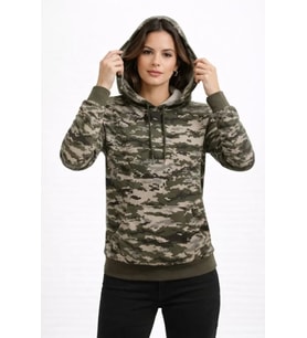 Kamuflaj Desenli 2 İplik 4 Mevsim Kapüşonlu Kanguru Cepli Hoodie Sweatshirt - Kamuflaj