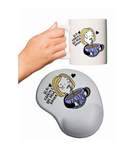 Kahvekolik Kız Baskılı Mouse Pad + Kupa Bardak Mug