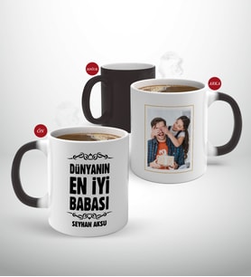 BK Gift Kişiye Özel Babalar Günü Hediyesi Fotoğraflı Sihirli Kupa Bardak-50 (Beyaz)