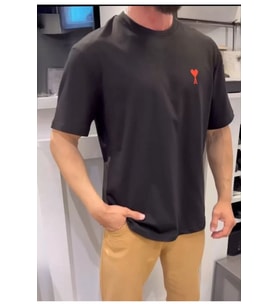 Unisex Bisiklet Yaka Baskılı Oversize T-Shirt - Siyah