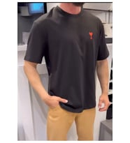 Unisex Bisiklet Yaka Baskılı Oversize T-Shirt - Siyah