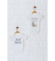Pia Baby Premium %100 Pamuk İsme Özel Organik Baskılı İkili Set Çıtçıtlı Bebek Body Zıbın Modelleri 5018-17 (Ekru)