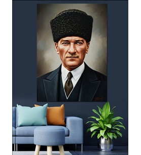 Mustafa Kemal Atatürk'Ün Portresi Dekoratif Kanvas - Mdf Ahşap Tablo