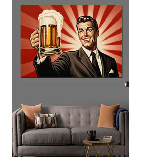 Bira Bardağı Tutan Adam Retro Bira Reklamı Dekoratif Kanvas - Mdf Ahşap Tablo