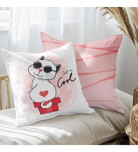 eJOYA Havalı Kedi Tasarımlı 2'li Yastık İçi Ve Kırlent Kılıfı 45cm 113544
