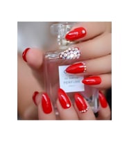 EDA LUXURY BEAUTY Kırmızı Takma Tırnak Parlak Kristal Taşlı Desenli Uzun Oval Stiletto Nail Art Yapıştırıcılı Set E016