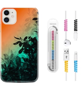 Apple iPhone 11 12 13 Mini Kılıf Kablo Koruma Spiral Silikon Güzel Çiçekler 1712