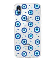 PrintiFy iPhone XS ile Uyumlu Nazar Boncuğu 1 Baskılı Kamera Korumalı Şeffaf Silikon Kılıf