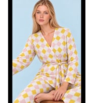 Night Pembe Kadın Desenli Ev Stili Kuşaklı Pijama Takımı 4808