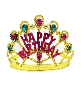 Altın Renk Happy Birthday Yazılı Doğum Günü Tacı 60 Cm