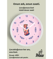 İsme Özel Sevimli Kedi Çocuk Odası Duvar Saati Orta Boy 30 cm Beyaz Camlı Sessiz