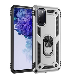 Samsung Galaxy S20 FE Kılıf Metal For Car Yüzüklü Standlı Military Ring Serisi (Gümüş)